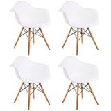Dorcia Home Kolçaklı Beyaz Eames Sandalye 4 Adet Cafe Balkon Mutfak Sandalyesi