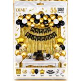 DORDOİ 55 Parça Gold Siyah Beyaz Happy Birthday Balon Süsleme Seti