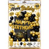 DORDOİ 68 Parça Siyah Gold Happy Birthday Balon ve Parti Süsleme Seti
