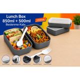 DORDOİ ASTRALLİFE 2 Katlı Beslenme Kabı 850 ml + 500 ml Bölmeli Lunch Box Çatal Kaşık Seti Gri Renk