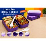 DORDOİ ASTRALLİFE 2 Katlı Beslenme Kabı 850 ml + 500 ml Bölmeli Lunch Box Çatal Kaşık Seti Mor Renk