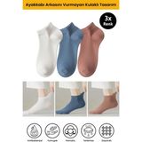 Dore 3 Çift Kulaklı Konfor Modeli Ter Emici Spor Ayakkabı Sneaker Premium Pamuklu Patik Çorap Beyaz Mavi Gül Kurusu 36-39 - 36 - 39 - Mavi - Gül - Kurusu - Beyaz