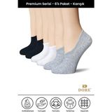 Dore 6 Çift Premium Konfor Modeli Spor Ayakkabı Sneaker Dikişsiz Görünmez Düz Renk Çorap Siyah Beyaz Gri 36 - 40 - Siyah - Beyaz - Gri