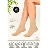 Dore Kadın 2 Çift Premium Doğal Bambu Yumuşak Ultra Konfor Modeli Lastiksiz Dikişsiz Soket Çorap Bej 36-39 - 36 - 39