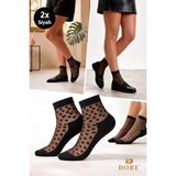Dore Kadın 2 Çift Premium Model Kalp Desenli Tül Şeffaf Transparan Kalpli Lüks Ince Soket Çorap Siyah 36-39 - 36 - 39
