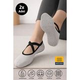 Dore Kadın 2 Çift Premium Pamuklu Kaymaz Taban Pilates Yoga Dans Tavaf Bale Biyeli Babet Çorap Krem 36 - 42