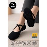 Dore Kadın 2 Çift Premium Pamuklu Kaymaz Taban Pilates Yoga Dans Tavaf Bale Biyeli Babet Çorap Siyah 36 - 42