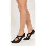 Dore Kadın Naturel Fiber Çapraz Lastikli Pilates/yoga Babet Çorap (Taban Altı Kaydırmazlı) - Siyah - 36 - 40