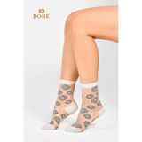Dore Kadın Premium Kalite Papatya Desenli Tül Çorap Özel Tasarım Transparan Soket Çorap 1 Çift Beyaz 36-39 - 36 - 39