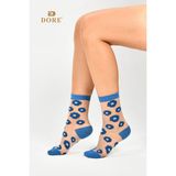 Dore Kadın Premium Kalite Papatya Desenli Tül Çorap Özel Tasarım Transparan Soket Çorap 1 Çift Saks Mavisi 36-39 - 36 - 39