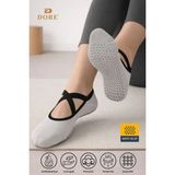 Dore Kadın Premium Pamuklu Kaymaz Taban Pilates Yoga Dans Tavaf Bale Biyeli Babet Model Çorap Krem 36 - 42