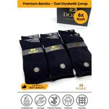 Dore Orijinal Erkek 6 Çift Premium Bambu Diyabetli Lastiksiz Dikişsiz Uzun Soket Çorap 6'lı Set - Siyah - 40 - 46