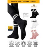 Dore Orijinal Unisex 3 Çift Kaymaz Pilates Ve Yoga Plates Kaydırmaz Tabanlı Çorap Siyah Beyaz Pembe - Renkli - 36 - 39