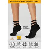 Dore Premium Kadın 1 Çift Şeffaf Çizgili Lüks Model Kaymaz Pilates Yoga Kaydırmaz Tabanlı Çorap Siyah 36 - 42
