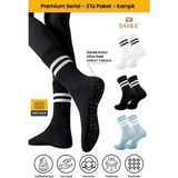 Dore Unisex 3 Çift Kaymaz Pilates ve Yoga Plates Kaydırmaz Tabanlı Çorap Beyaz Siyah Mavi 36 - 42 - Siyah - Beyaz - Mavi