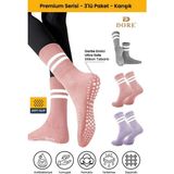 Dore Unisex 3 Çift Kaymaz Pilates ve Yoga Plates Kaydırmaz Tabanlı Çorap Gri Pembe Lila 36 - 42 - Gri - Pembe - Lila