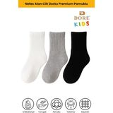 Dore Unisex Çocuk 3 Çift Pamuklu Cilt Dostu Premium Ultra Yumuşak Kız Erkek Çocuk Kolej Çorap Beyaz Gri Siyah 7-9 Yaş - 7 - 9 Yaş - Beyaz - Gri - Siyah