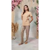 Doreanse 25Y4062 Kadın Leopar Desenli T-Shirt Pudra Pijama Takımı - Pudra
