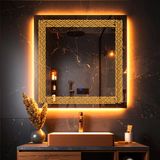 Dorein Led'li Lazer Kumlamalı Lavabo & Banyo Aynası (Dokunmatik Sensörlü) amber ledli 80 x 80