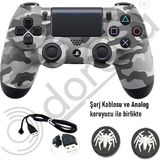 Doreka Ps4 Dualshock V2 Titreşimli Kol ve 2 Adet Analog Koruyucu - Gri Kamuflaj