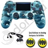 Doreka Ps4 Dualshock V2 Titreşimli Kol ve 2 Adet Analog Koruyucu - Mavi Kamuflaj