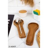 Doreline 2 Li Ahşap Kaşıklık Yatay Kaşıklık Kepçe Altığı Kaşık Kepçe Altlığı Düzenleyici Organizer - 26 cm