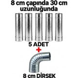 Dorello 8 cm Çap 30 cm Paslanmaz Soba Borusu ve Soba Dirsegi 8 cm Küçük Kamp Sobası, Pelet Sobası ve Kuzine Baca Uzatma Borusu