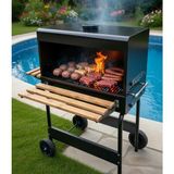 Dorello Kapaklı Kömürlü Barbekü Mangal – Tekerlekli Bahçe ve Balkon Mangalı ( 55-75 cm ) - Siyah