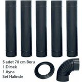 Dorello Şömine Sobalara Uygun (13 cm Ø ) Siyah Mat Emaye Soba Borusu 6 Lı Set (Ayna )