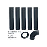 Dorello Şömine Sobalara Uygun (13 cm Ø ) Siyah Mat Emaye Soba Borusu 6 Lı Set (Ayna ) - siyah soba borsu