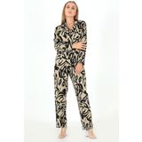 DoReMi Base Desenli Uzun Kollu Kadın Pijama Takım SİYAH L-XL
