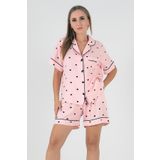 DoReMi Black Hearts Kısa Kollu Kadın Şortlu Pijama Takım PEMBE S-M