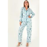 DoReMi Çiçek Baskılı Uzun Kollu Kadın Pijama Takım SU YEŞİLİ M-L