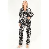 DoReMi Floral Pattern Uzun Kollu Kadın Pijama Takım SİYAH M-L