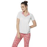 DoReMi Kadın Gri Desenli Pluto Pijama Takımı,Gri Melanj S/M