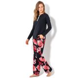 DoReMi Kadın Pijama Takımı, Çiçekli Desen, Siyah, M Beden, 2 Parça, Uzun Kol, Düğmeli