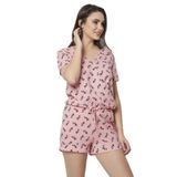 DoReMi Kadın Somon Zebra Baskılı Tulum Gecelik Yeni Sezon (1 Adet Ekonomik),Somon S/M