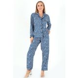DoReMi Papatya Desenli Uzun Kollu Kadın Pijama Takım MAVİ L-XL