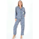 DoReMi Papatya Desenli Uzun Kollu Kadın Pijama Takım MAVİ S-M