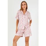 DoReMi Pink Floral Kısa Kollu Kadın Şortlu Pijama Takım PEMBE M-L