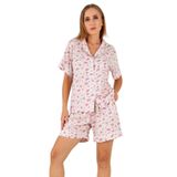 DoReMi Pink Floral Kısa Kollu Kadın Şortlu Pijama Takım PEMBE SA