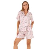 DoReMi Pink Floral Kısa Kollu Kadın Şortlu Pijama Takım,Pembe S