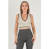DoReMi Seamless Crop Renk Bloklu Spor Bluz HAKİ M-L