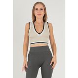 DoReMi Seamless Crop Renk Bloklu Spor Bluz HAKİ XS-S