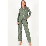 DoReMi Stripes Uzun Kollu Kadın Pijama Takım HAKİ L-XL