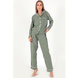DoReMi Stripes Uzun Kollu Kadın Pijama Takım HAKİ S-M