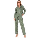 DoReMi Stripes Uzun Kollu Kadın Pijama Takım,Haki S