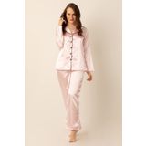 DoReMi Uzun Kollu Saten Pijama Takımı Kadın Pembe M-L