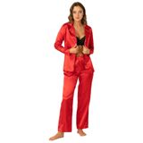 DoReMi Uzun Kollu Saten Pijama Takımı KIRMIZI L-XL