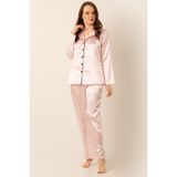 Doremi Uzun Kollu Saten Pijama Takımı - XL - 2XL - Pembe